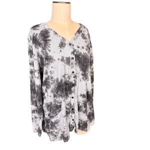 LOGO by Lori Goldstein Women’s Tie Dyed Print Blue Gray T-Shirt Cardigan Top 2X